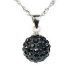 Sterling silver black crystal ball pendant online buy, 12mm round
