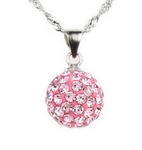 Sterling silver pink crystal ball pendant discounted sale, 12mm round