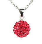 Ruby color crystal ball sterling pendant wholesale, 12mm round