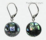 Mosaic abalone shell earrings buy online, leverback 925 silver, 14-15mm