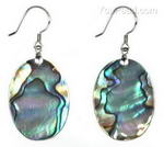 Abalone/paua oval shell earrings whole sale, sterling silver, 18x25mm