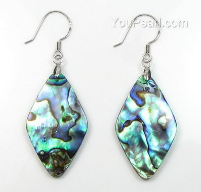 Paua/abalone rhomboid shell earrings on sale, sterling silver, 20x35mm ...