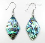 Paua/abalone rhomboid shell earrings on sale, sterling silver, 20x35mm