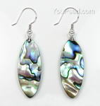 Abalone/paua long oval shell earrings buy direct, 925 silver, 13x33mm