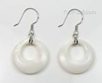 White round MOP shell earrings wholesale, sterling silver, 25mm
