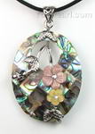 Paua abalone mosaic shell pendant inlaid with plum branch for sale