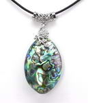 Paua oval abalone shell pendant with flower branch for sale