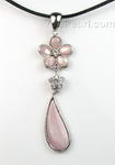 Pink flower teardrop shell pendant on sale