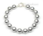 Light gray round shell pearl bracelet online wholesale, 10mm