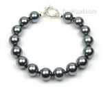 Dark gray round shell pearl bracelet on sale, 10mm