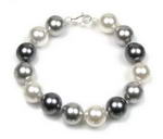 Round white, light grey, dark grey shell pearl bracelet on sale, 12mm