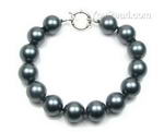 Dark gray round shell pearl bracelet wholesale online, 12mm
