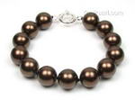 Coffee chocolate round shell pearl bracelet on sale, 12mm