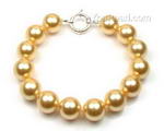 Gold round shell pearl bracelet on sale, 12mm
