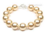 Champagne round shell pearl bracelet discounted sale, 12mm