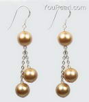 Sterling gold shell pearl tin cup earrings for sale online, 10mm round