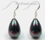 12*18mm black tear drop South Sea shell pearl 925 silver earrings wholesale
