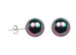 10mm black rainbow round shell pearl stud earrings on sale, 925 silver