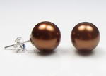 10mm coffee round shell pearl stud earrings buy bulk, 925 silver