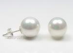 10mm white round rainbow shell pearl stud earrings on sale, 925 silver