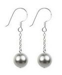 8mm light gray round shell pearl drop earrings, 925 silver