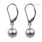 8mm light gray round shell pearl sterling silver leverback earrings