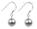 8mm light gray round shell pearl sterling silver earrings for sale