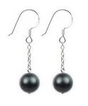 8mm dark gray round shell pearl silver drop earrings wholesale