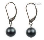 8mm dark gray round shell pearl 925 silver lever back earrings