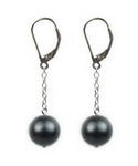 8mm dark gray round shell pearl sterling silver leverback earrings