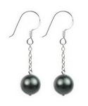 8mm peacock black round shell pearl silver drop earrings wholesale