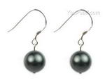8mm peacock black round shell pearl earrings for sale, 925 silver