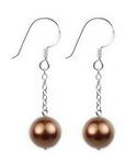 8mm coffee round shell pearl silver drop earrings discounted sale