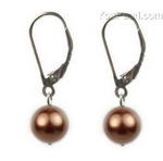 8mm coffee round shell pearl sterling lever back earrings wholesale