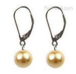 8mm gold round shell pearl silver eurowire earrings discounted sale