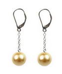 8mm gold round shell pearl sterling silver leverback earrings