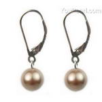 8mm bronze round shell pearl eurowire earrings sale, sterling silver