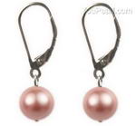 8mm pink round shell pearl sterling silver eurowire earrings wholesale