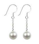 8mm white round shell pearl drop earrings discounted sale, 925 silver