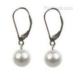 8mm white round shell pearl lever back earrings sale, sterling silver