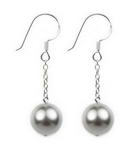 10mm light gray round shell pearl sterling silver drop earrings