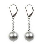 10mm light gray round shell pearl sterling silver leverback earrings