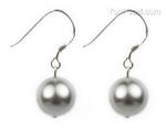 10mm light gray round shell pearl earrings for sale, 925 silver