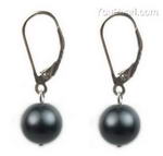 10mm dark gray round shell pearl sterling silver eurowire earrings