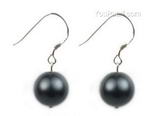 10mm dark gray round shell pearl sterling silver earrings wholesale