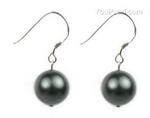 10mm peacock black round shell pearl earrings on sale, sterling silver