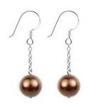 10mm coffee round shell pearl drop earrings on sale, sterling silver