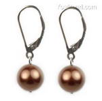10mm coffee round shell pearl 925 silver eurowire earrings sale