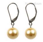 10mm gold round shell pearl sterling silver leverback earrings on sale
