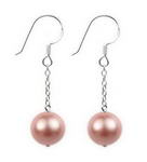 10mm pink round shell pearl silver drop earrings discounted sale